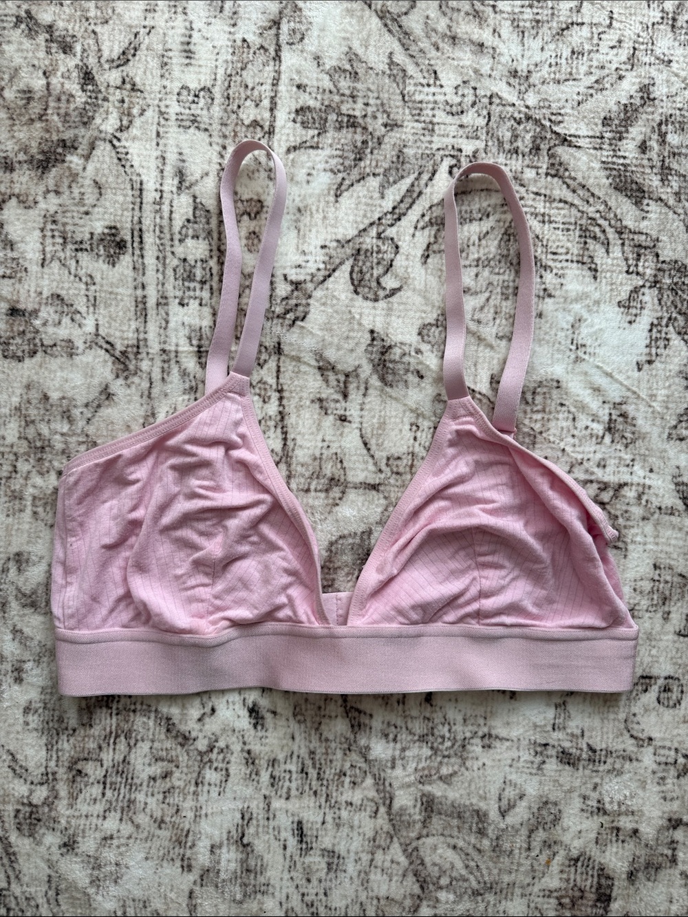 Light Pink Ribbed Triangle Bralette with Adjustable Straps
